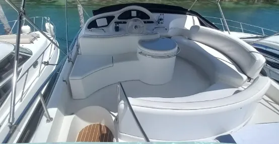 White seating on the yacht deck