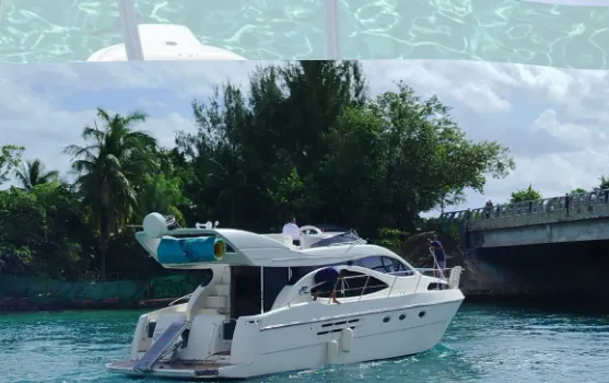 Azimut yacht cruising along a green coastline