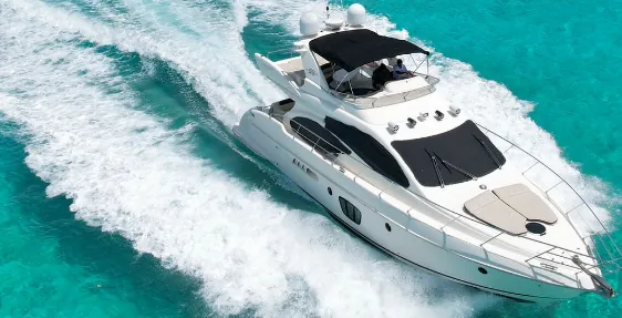 Azimut yacht speeding with a white wake
