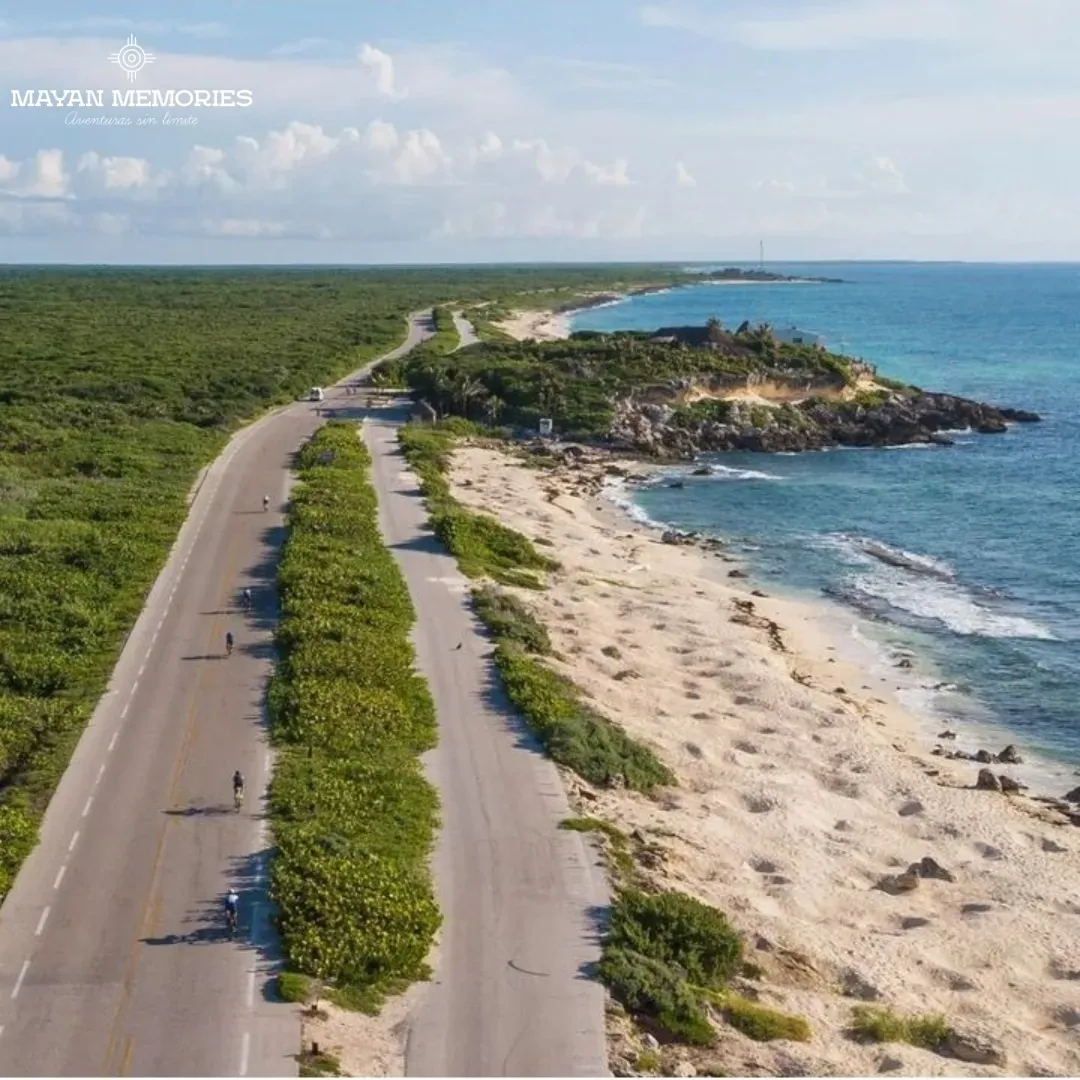 Vista aérea de la carretera costera entre la selva y el mar