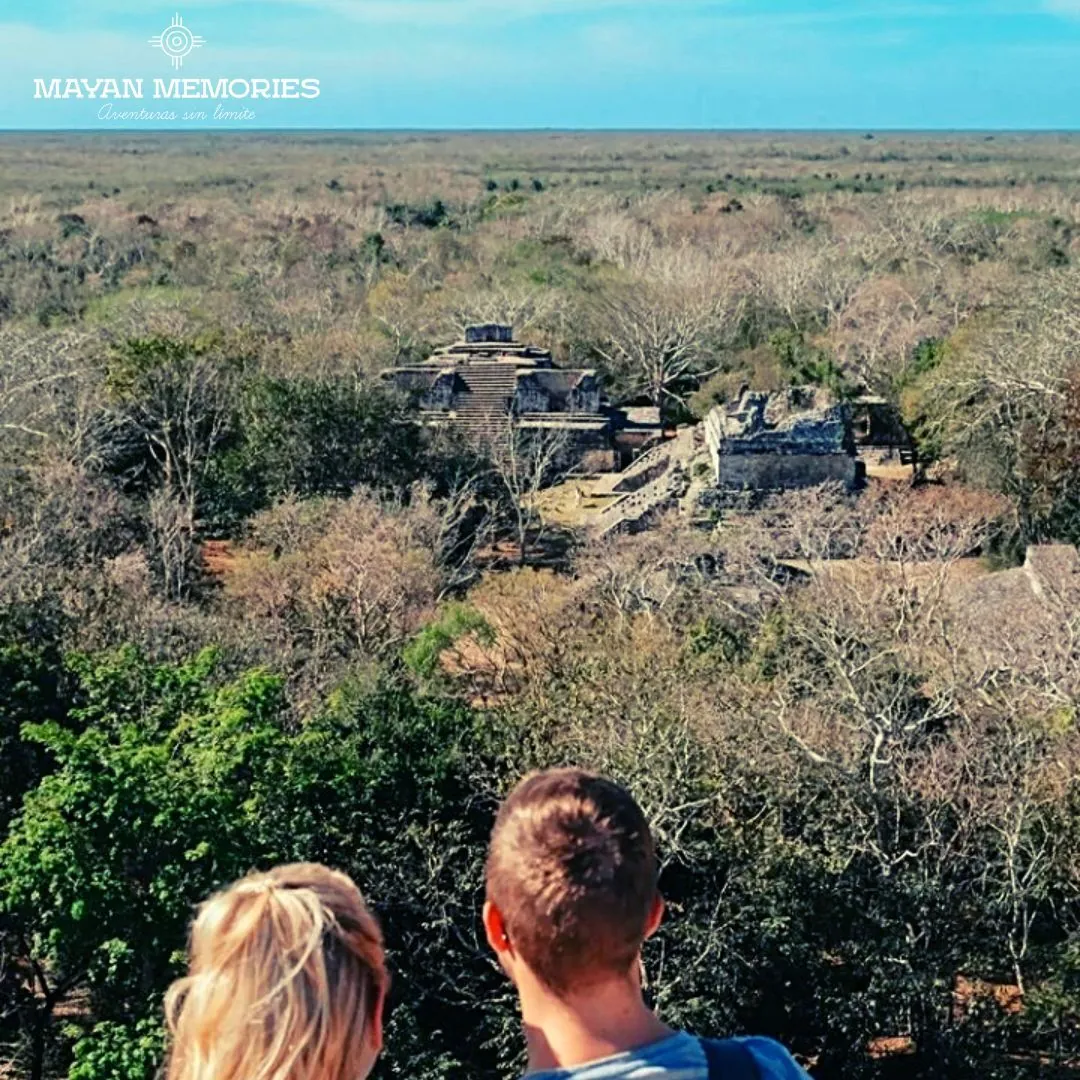 Aerial view of the Ek Balam ruins in the jungle