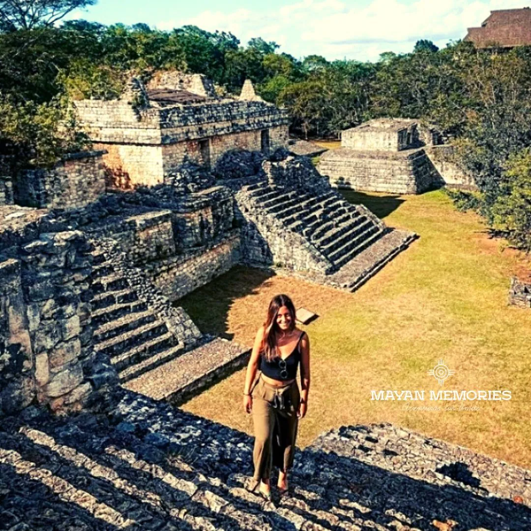 Woman standing among the Ek Balam ruins