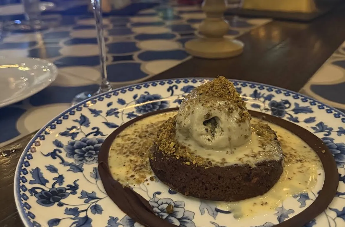 Dessert served on a blue Talavera plate