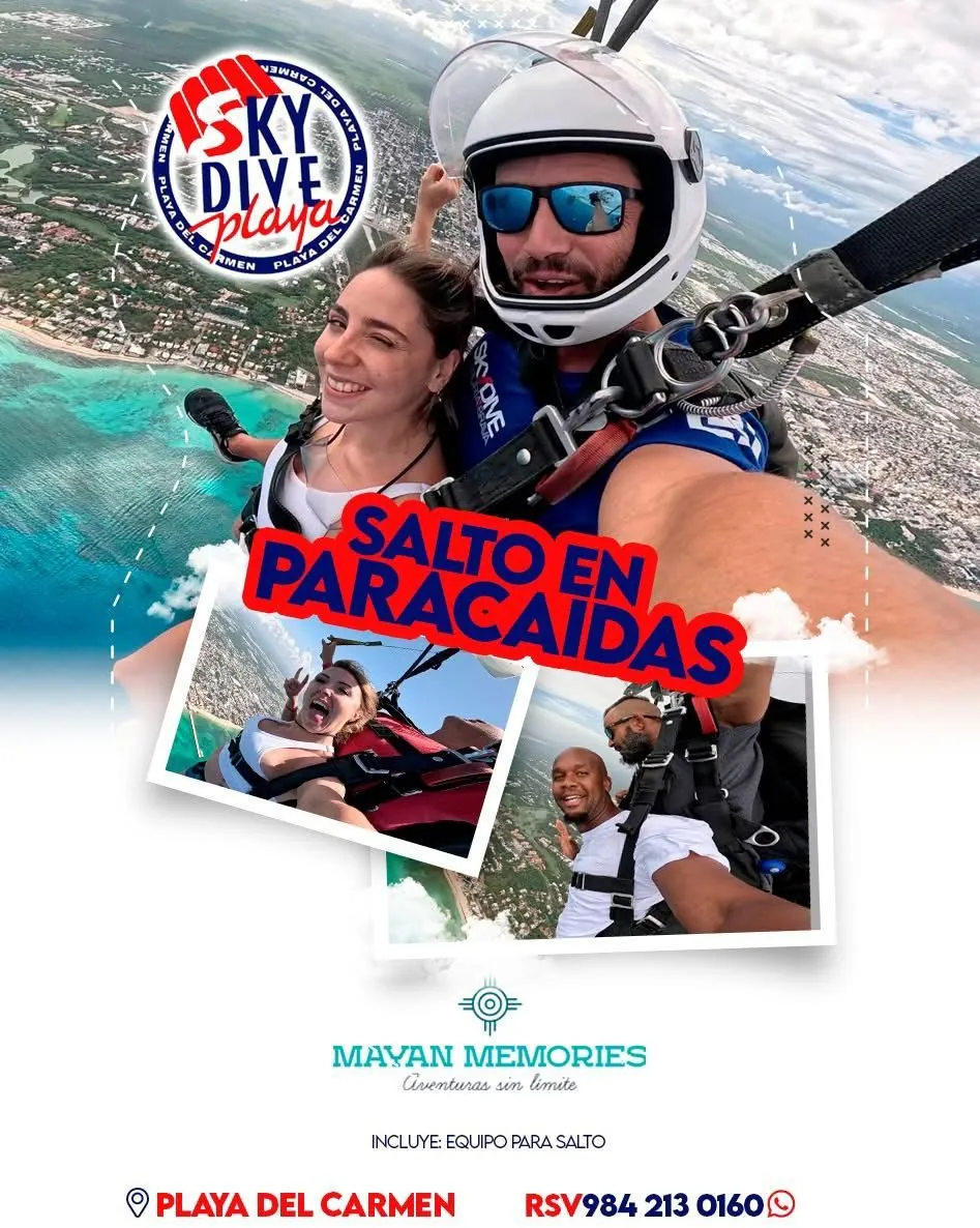 Skydiving poster with photos of tandem skydivers