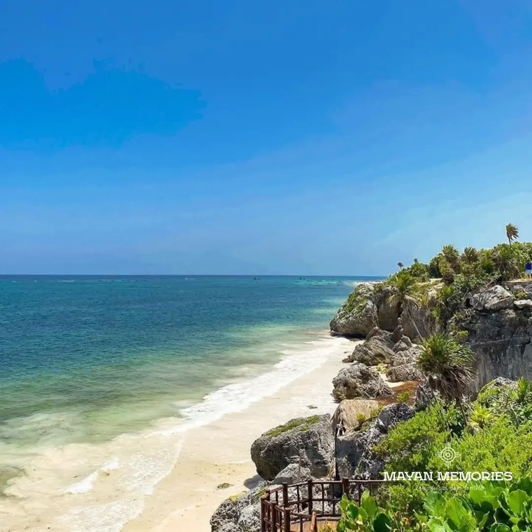 Tulum beach and cliff with turquoise water